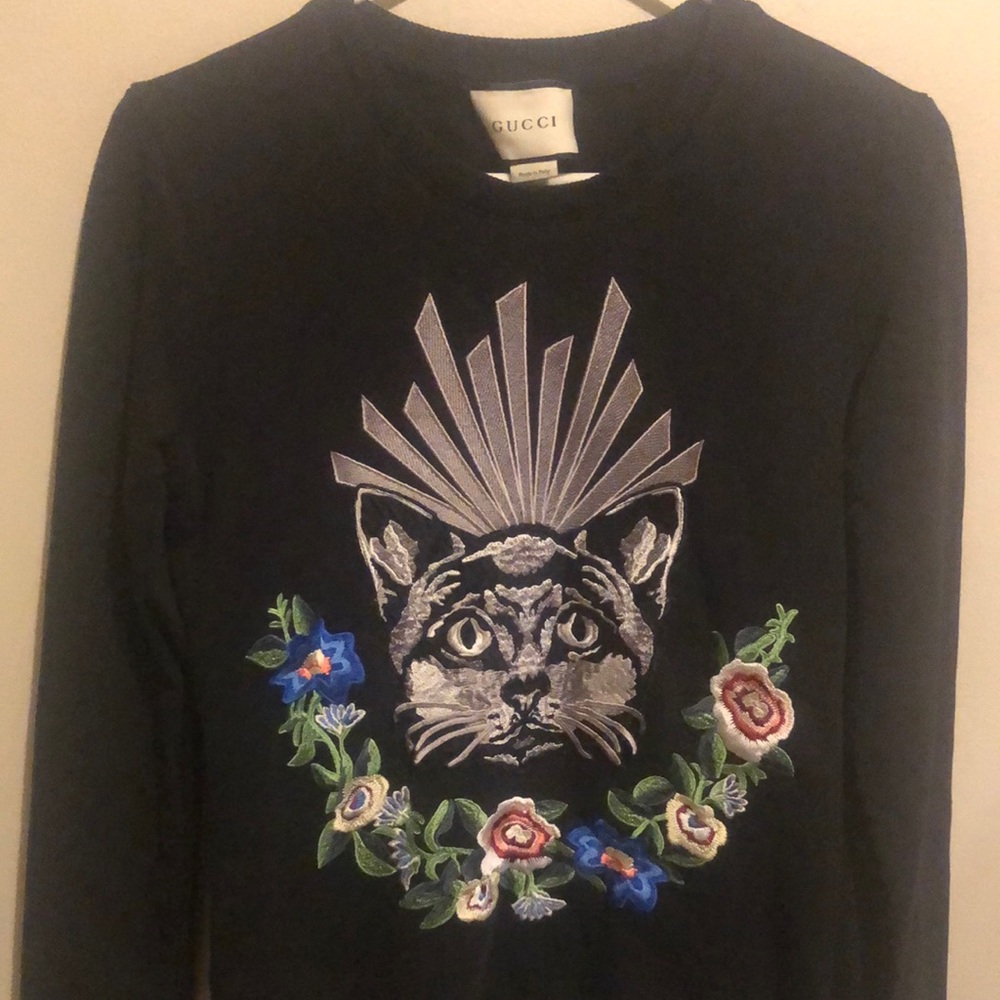 Gucci Black Cat Embroidered Sweatshirt